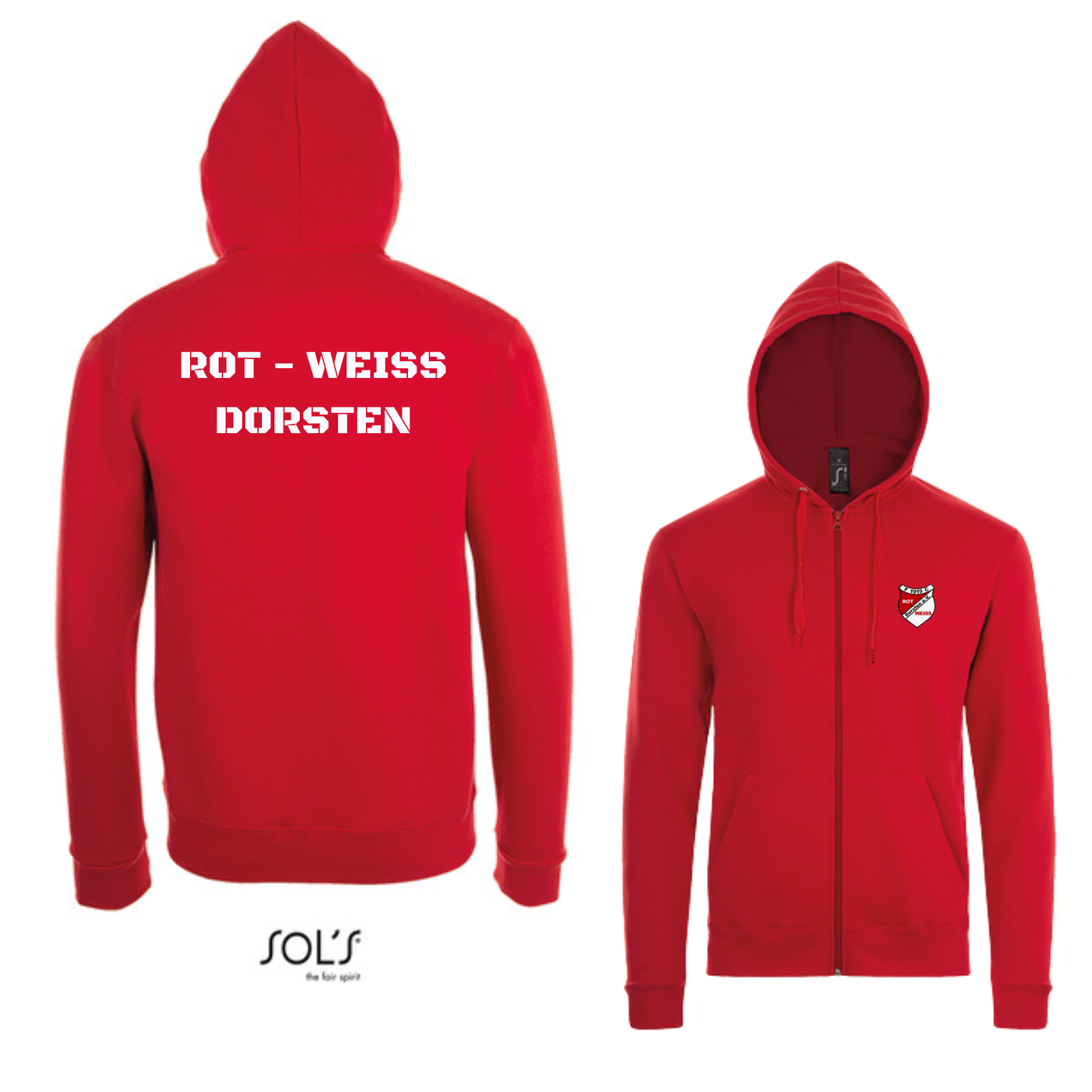 Unisex - Zip Hoodie- Rot-Weiss